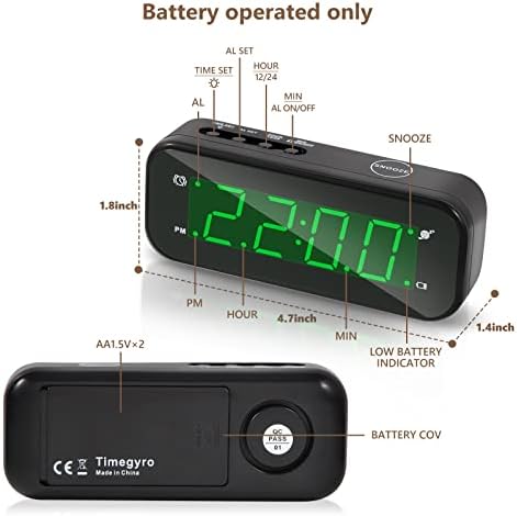 Small Digital Travel Alarm Clock with Snooze and Adjustable Brightness