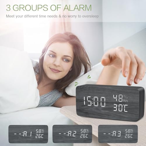 KeeKit Digital Wooden Alarm Clock with Voice Control
