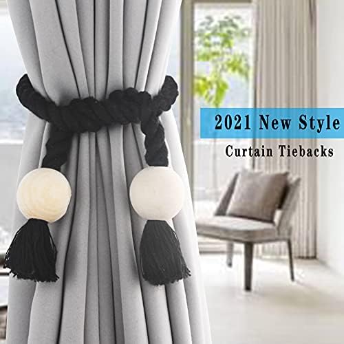 6 Pack Black Magnetic Curtain Tiebacks with Wooden Buckle