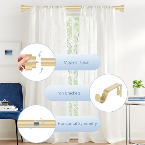 2 Pack Gold Curtain Rods 48-84 Inch 1 Inch Diameter Heavy Duty