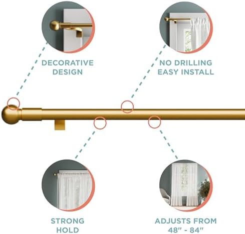 Zenna Home Gold Adjustable Tension Rod with Decorative Ball Ends