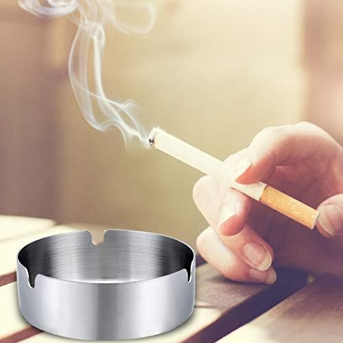 Pack of 3 Round Stainless Steel Cigar Ashtrays for Home Use
