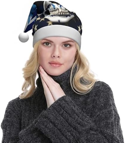 QINZHENG Personalized Santa Hat with Blue Stripe Stars Skull Print