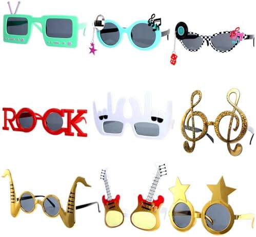 9 Pack Retro Rock Music Funny Sunglasses for Parties