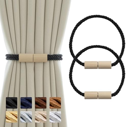 Contoeey Magnetic Boho Curtain Holders 2 Pack Black