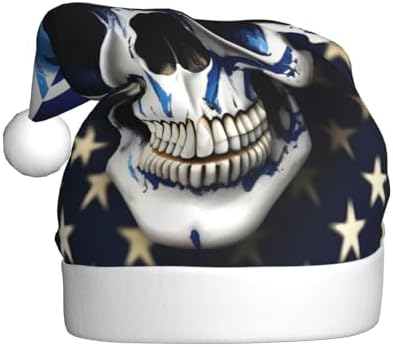 QINZHENG Personalized Santa Hat with Blue Stripe Stars Skull Print