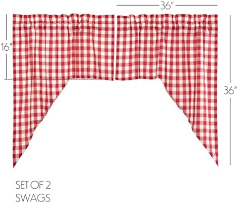 VHC Brands Red Buffalo Check Swag Curtains Pair 36x36x16