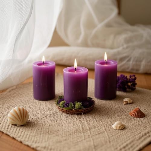 6 Pack Purple Pillar Candles 2 Inch Tall x 2 Inch Diameter