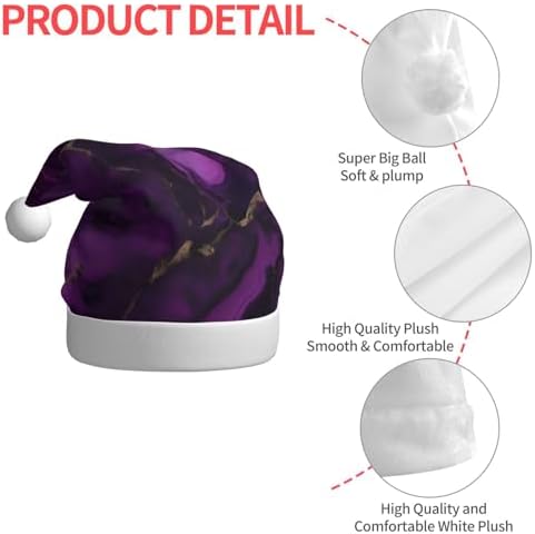 QINZHENG Dark Purple Marble Print Santa Hat