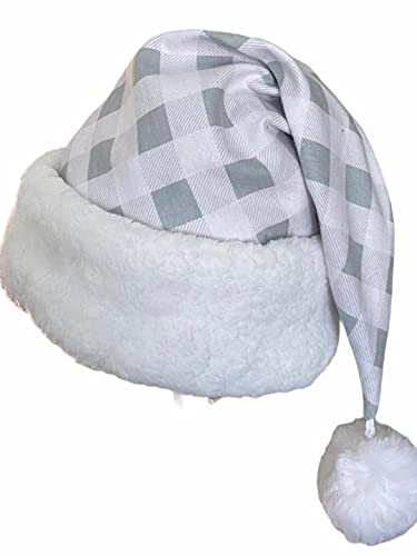 Gray White Buffalo Check Santa Hat