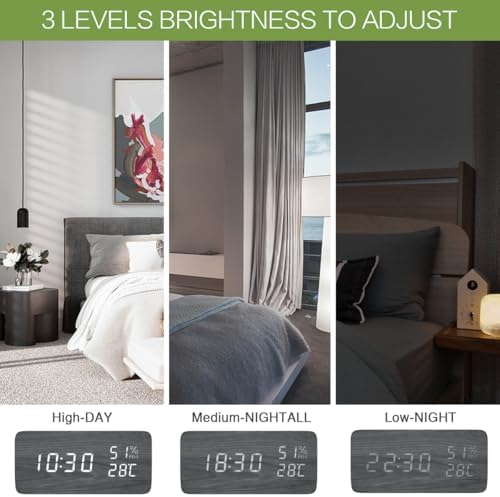 KeeKit Digital Wooden Alarm Clock with Voice Control