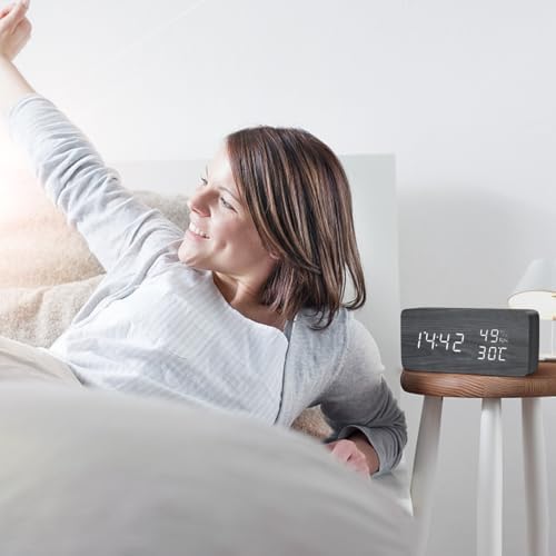 KeeKit Digital Wooden Alarm Clock with Voice Control