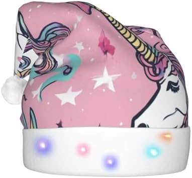Unicorn Print Santa Hat with LED Lights for Adults