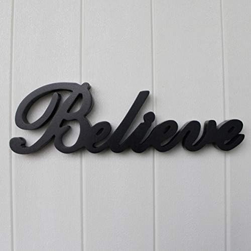 Matt Black Wooden Words Sign Believe Free Standing Wall Art