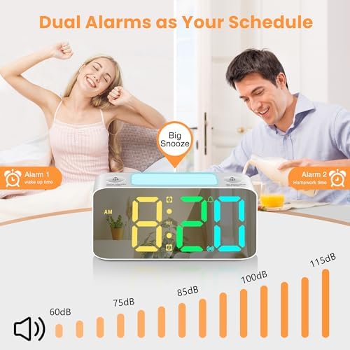 Loud Vibrating Alarm Clock with Bed Shaker and RGB Display