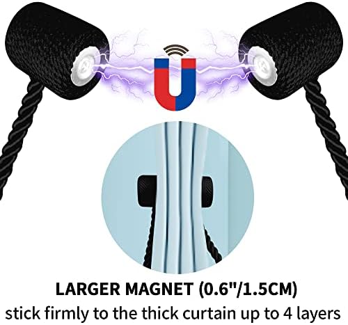 18 Inch Magnetic Curtain Tiebacks with Twisted Design 4 Pack Black