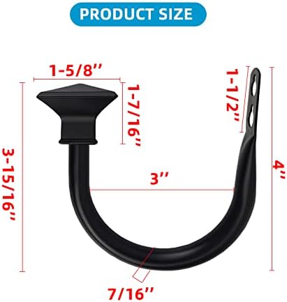 2Pcs Square Metal Curtain Holdbacks with Screws Black
