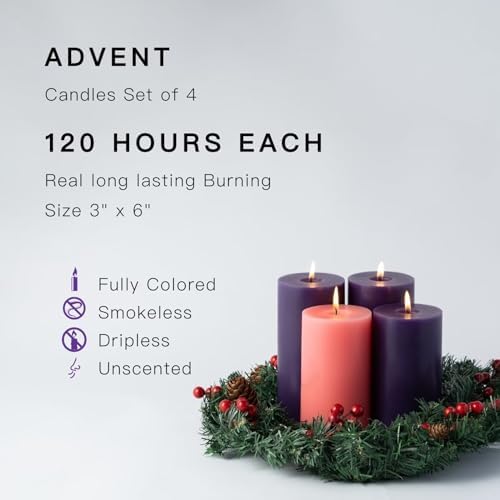 MOZEAL 3 x 6 Unscented Pillar Candles Set of 4