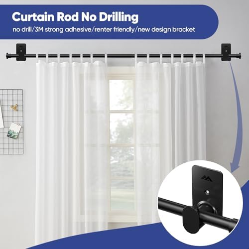 ZNONOX No Drill Curtain Rods 58 Inch Black