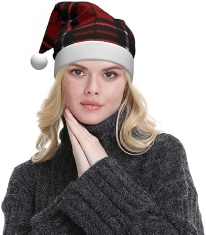 QINZHENG Red Black Plaid Santa Hat Christmas Gift