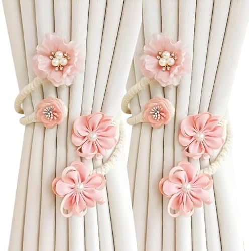 Handmade Curtain Tiebacks Set of 2 Flexible Flower Clips for Drapes