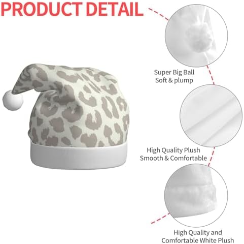 Brown Pattern Leopard Santa Hat Plush Christmas Hat for Adults