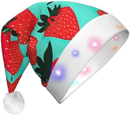 QINZHENG LED Light Up Strawberry Santa Hat for Adults Christmas Party Hat