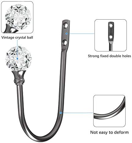 4Pcs Curtain Holdback with Clear Crystal Ball and Matt Black Metal Hooks
