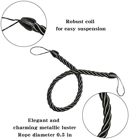 BEL AVENIR Curtain Ropes Tiebacks 2 Pack Charcoal