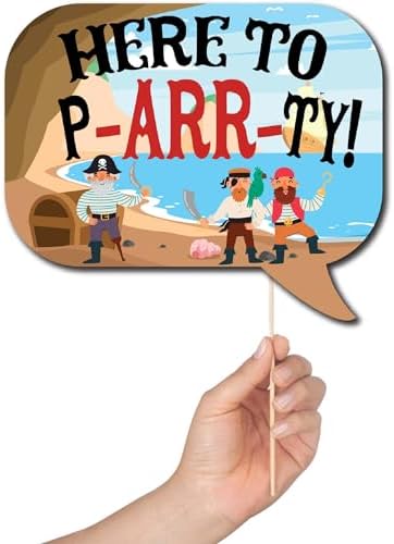 Pirate Photo Booth Props - 41pc Kit with Sign Sticks and Adhesive Pads