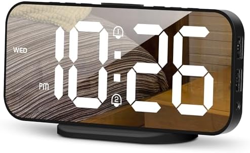 SMOUPING Digital Alarm Clock with USB Ports and Mirror Display