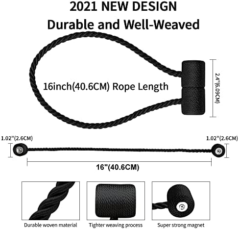 18 Inch Magnetic Curtain Tiebacks with Twisted Design 4 Pack Black