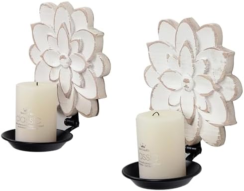 Farmhouse Candle Sconces Set of Two with Distressed Finish