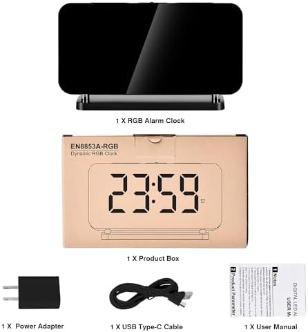 Poeroa Digital Alarm Clock with RGB Night Light and Large Display - Black