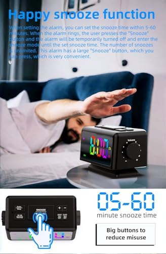 YHFITN Large Screen RGB Alarm Clock with 2 Alarms