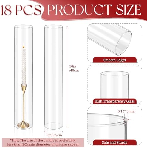 18 Pcs Open Ended Clear Glass Hurricane Candle Holders