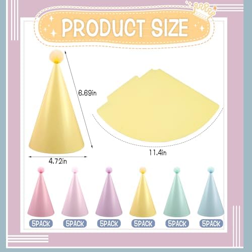 30PCS Rainbow Cone Hats for Kids Adults Party Decor