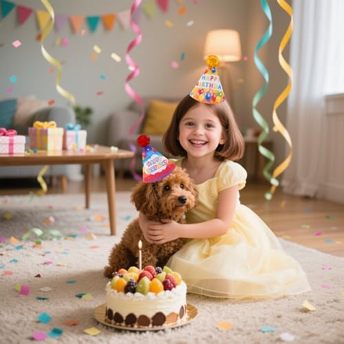 JpGdn 10PCS Felt Birthday Cone Hats for Kids Pets and Animals