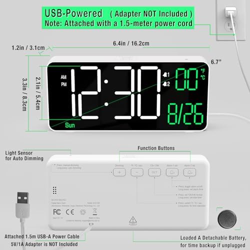 KOSUMOSU 67in Digital Alarm Clock with Auto Dimming