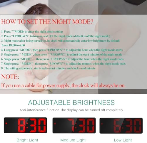 ORIA LED Alarm Clock with Snooze and 3 Brightness Levels