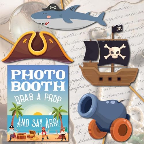 Pirate Photo Booth Props - 41pc Kit with Sign Sticks and Adhesive Pads