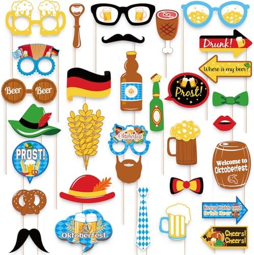90shine 55 Ct Oktoberfest Photo Booth Props German Theme Decorations