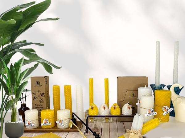 Lacaser Beeswax Pillar Candles Bulk Set of 4