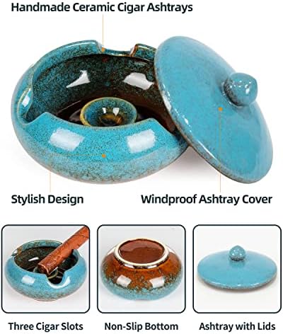 Ceramic Ashtray with Lid Windproof Cigar Holder for Home Office Outdoor