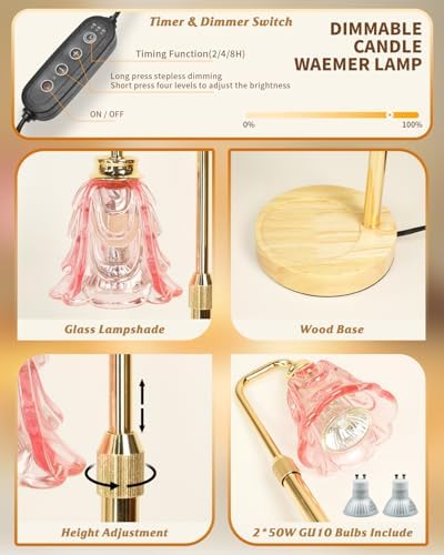 SupBri Candle Warmer Lamp with Timer and Dimmer Adjustable Height Pink Design