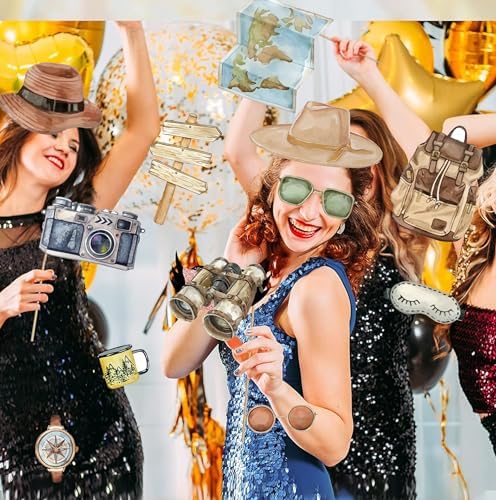 30Pcs Let The Adventure Begin Travel Themed Party Centerpieces Sticks Photo Booth Props