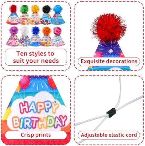 JpGdn 10PCS Felt Birthday Cone Hats for Kids Pets and Animals