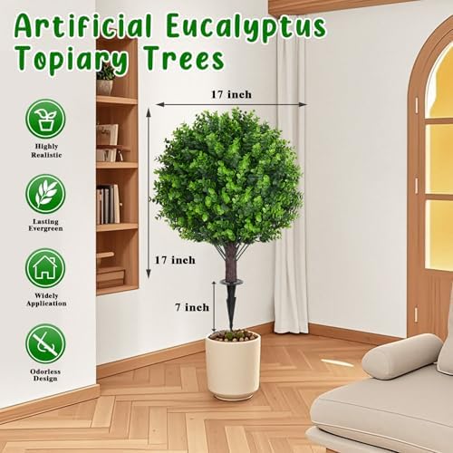 Artificial Topiary Trees with Eucalyptus Set of 2