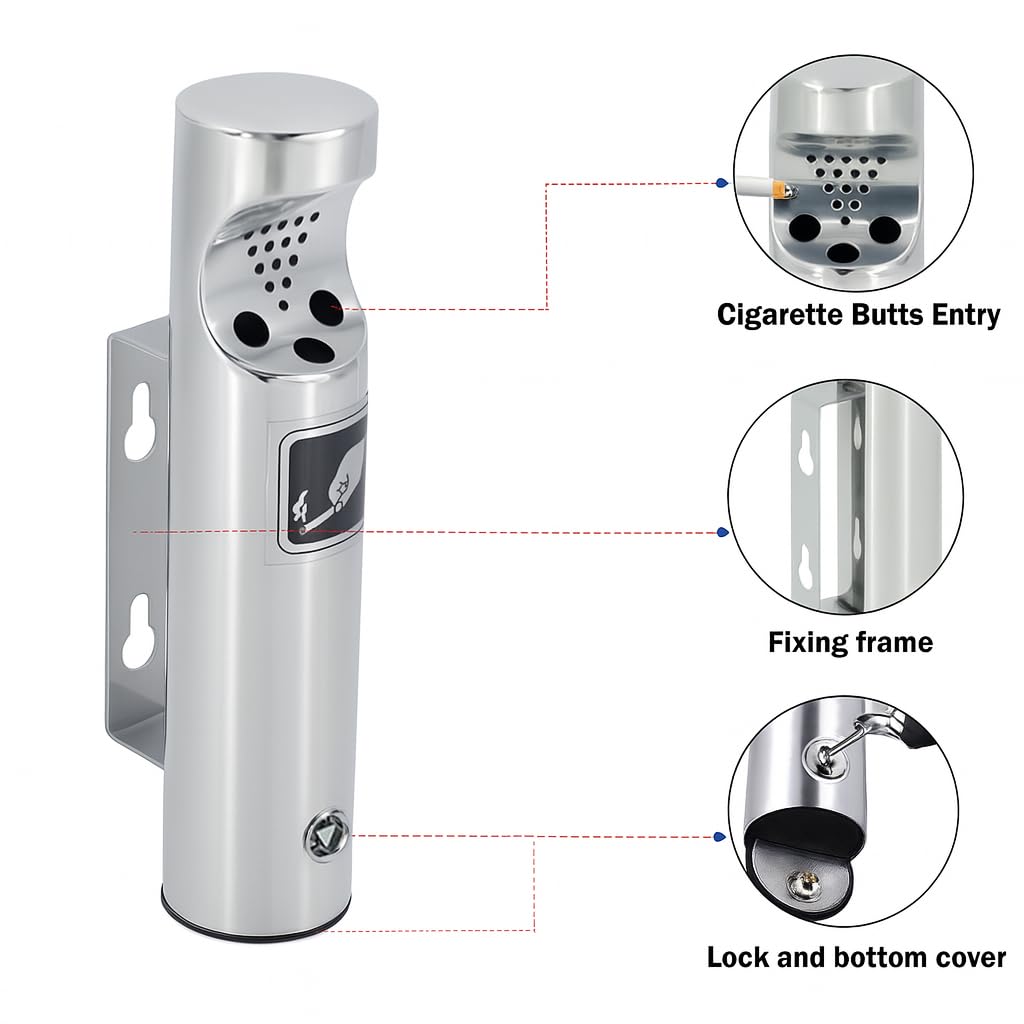 Wall Mounted Outdoor Stainless Steel Cigarette Butt Receptacle