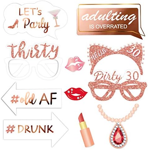 Rose Gold 30th Birthday Photo Booth Props Kit 32 Count